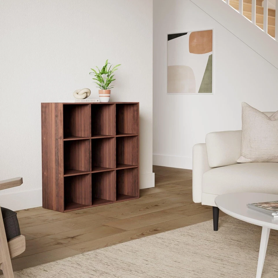 Gabinete de almacenamiento Best Choice Products 9 cubos, apertura de estante de 11’, nogal Foto 2 de 4