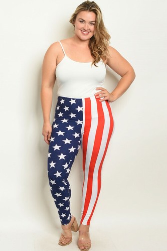 Womens Plus Size American Flag Leggings 
