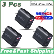 3 Pcs PD 20W USB-C Fast Charger QC3.0 Quick Adapter Block For iPhone 14 13 12 11