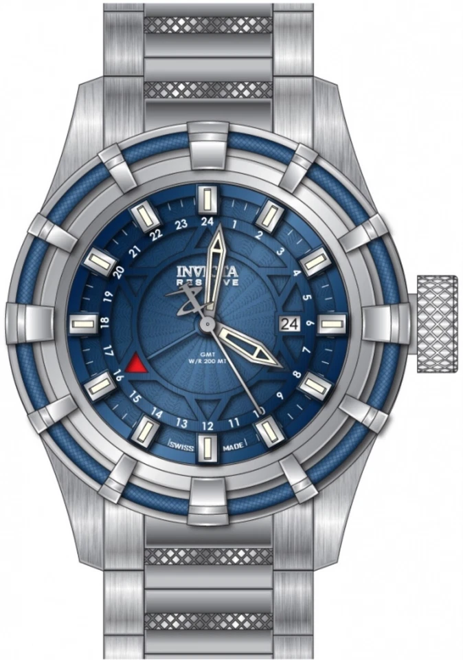 Invicta Reserve 12708 40mm Bullone Data Quadrante Blu Acciaio da Uomo Orologio - Immagine 2 di 3