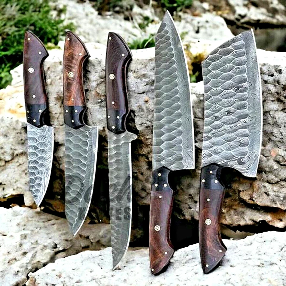 Juego de CUCHILLOS DE CHEF hechos a mano personalizados cuchillos de cocina cubiertos forjados acero Damasco 2796 Foto 3 de 4