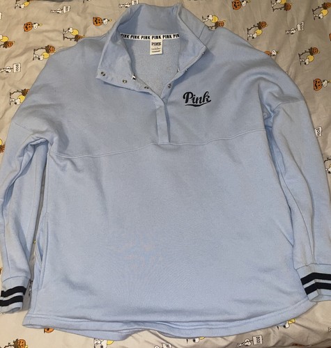 Victorias Secret Pink Blue And Black Campus Pullover Sweatshirt Large Vintage