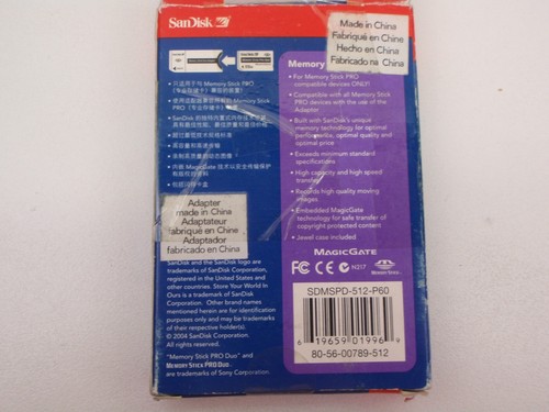 SANDISK MEMORY STICK PRO DUO 512MB SONY PSP SDMSPD-512-P60 GENUINE ORIGINAL - Picture 3 of 4