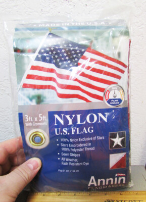 Annin Flagmakers Nylon USA Flag 3 x 5 feet, all weather, fade resistant, new !