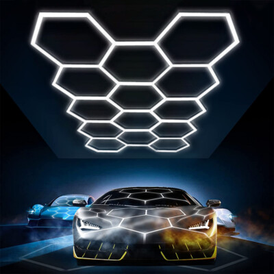 14Grid Hexagon LED Lampe Röhren Werkstatt Garage Wand Decken Leuchte Beleuchtung
