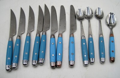 Home Basics 12 Pieces Flatware Set Blue Steak Knives & More