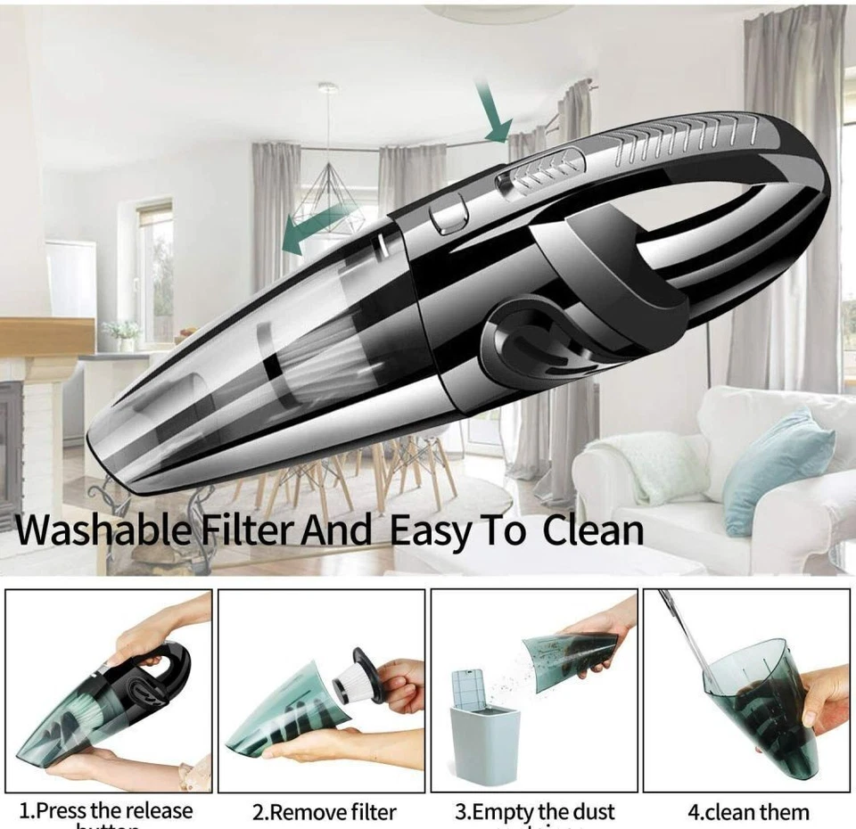 120W Kabellos Handstaubsauger Staubsauger Nass&Trocken Akku Für Auto Büro Haus - Bild 2 von 4