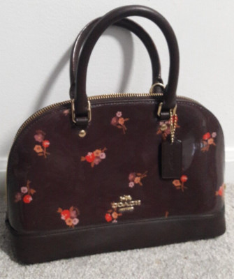 Auth Coach Mini Sierra Floral Flower Patent Leather Satchel