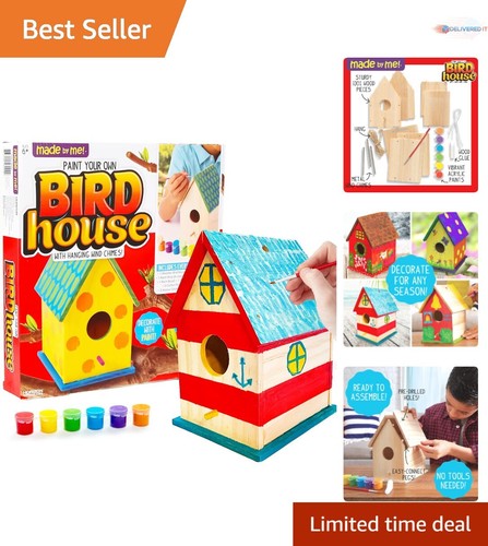 DIY Wooden Birdhouse Kit with Paints, Brush, Glue for Kids, Easy Assembly Fun