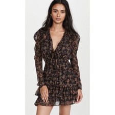 ULLA JOHNSON ESILA RUFFLE PUFF LONG SLEEVE METALLIC MINI DRESS SIZE 12