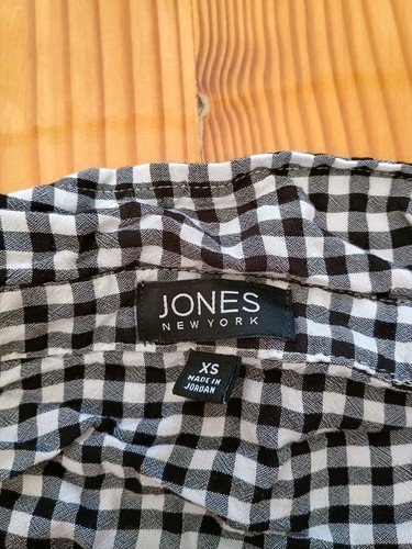 Jones New York black plaid blouse sz xs - Picture 2 of 7
