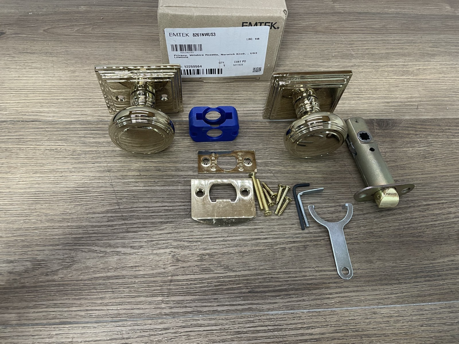 Emtek 8261NWUS3 Norwich Privacy Door Knob Set in Polished Brass with Lifetime Finish-image