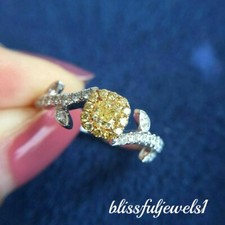 Halo Engagement Wedding Ring 1CT Cushion Cut Genuine Citrine 14K 2-Tone Gold FN