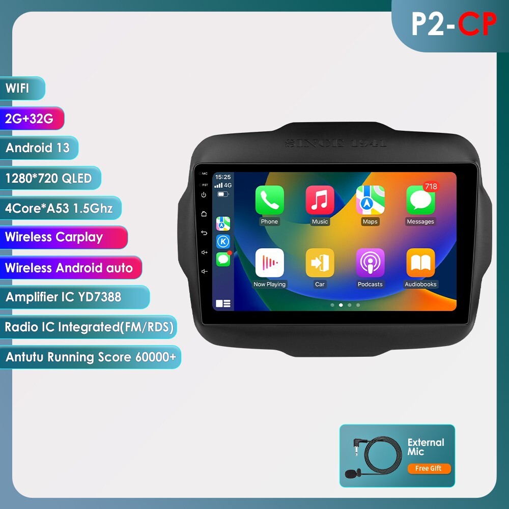 For Jeep Renegade 2016-2020 Android 13.0 Car Stereo Radio Multimedia GPS Player