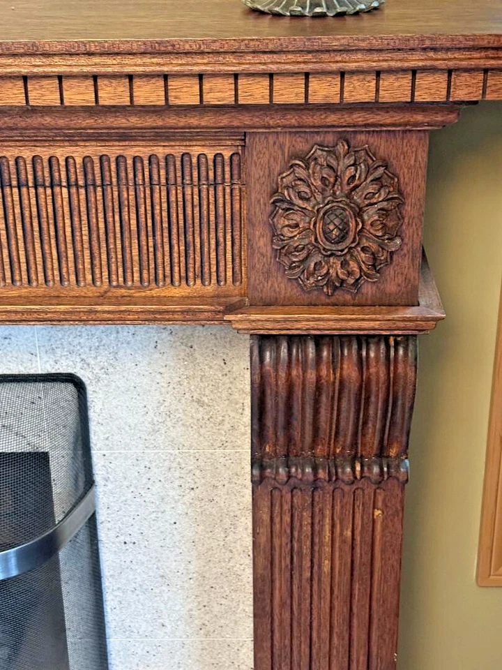 Wood Scroll Freestanding Fireplace Mantel with Floral Accents, - Image 3 of 4