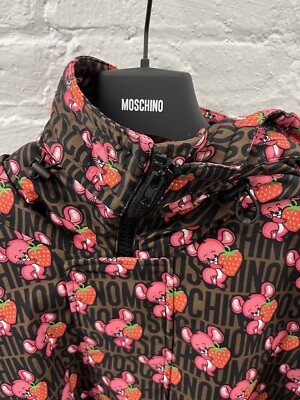 MOSCHINO モスキーノ スマイリーフェイス ピーコート 激レア Moschino Mouse Strawberry Mouse Logo Print Jacket Size 44 XL US