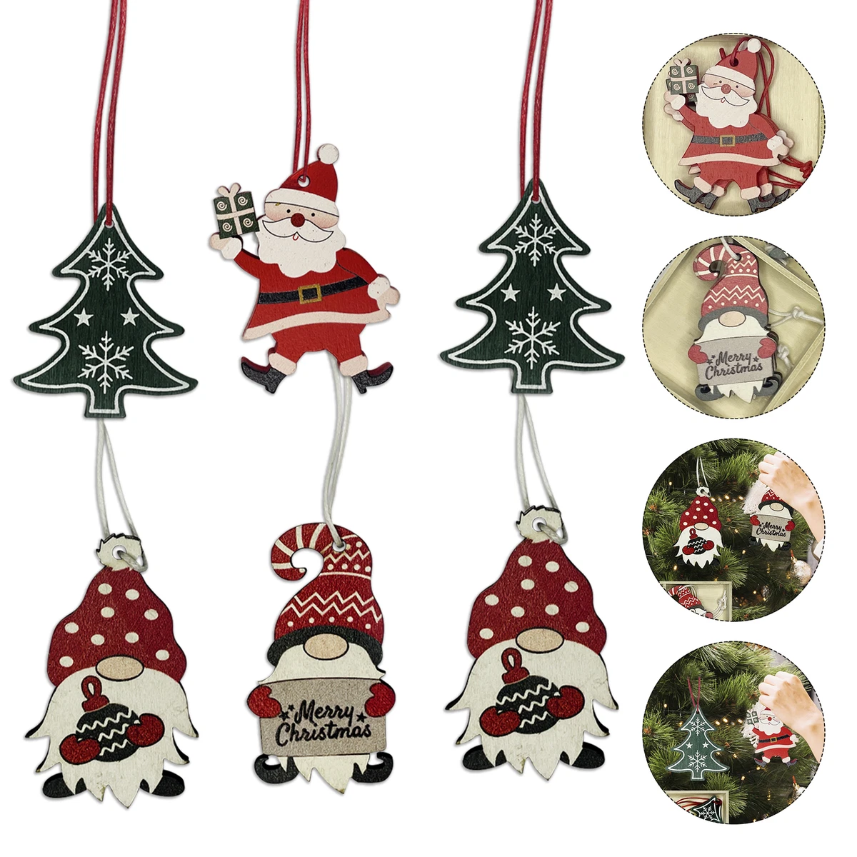 Boules De Noël - Ygchen Bois Arbre Ornements Flocon Neige Père Noel