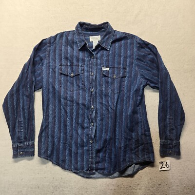 Vintage Arizona Jean Company Black Blue Denim Long Sleeve Button Up Shirt  Men XL
