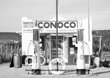 1940 Conoco Gas Station PHOTO Old Vintage Service Pumps New Mexico
