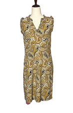 Michael Kors Women’s Sleeveless Yellow Paisley Shift Dress 1920s Style Size S