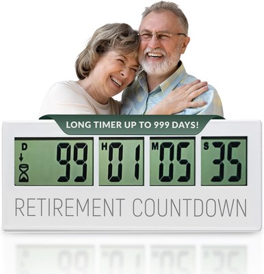 Retirement Countdown Clock - Up to 999 Days LCD Digital Timer - Easy Silver 