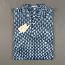 Peter Millar Golf Shirt Polo CS Summer Comfort Chest Logo Skulls Print XL Blue