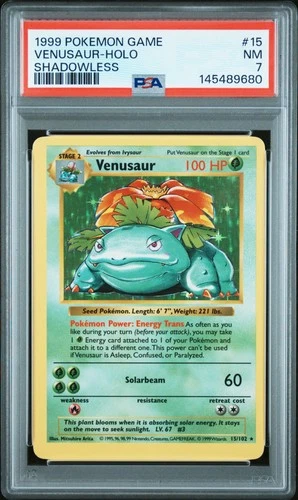 1999 POKEMON BASE SET SHADOWLESS #15 VENUSAUR-HOLO PSA 7