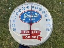 Original Enjoy Grapette Soda 12" Dial Thermometer Sign Glass Cover