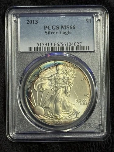 2013 Toned American Silver Eagle Graded PCGS MS66