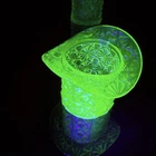 Vtg Fenton Uranium Glass Daisy Button Top Hat Toothpick Holder Vaseline Glows #6