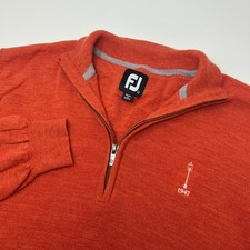 FootJoy Mens L 100 Wool 1/4 Zip Golf Sweater Rust Orange 1947 Logo