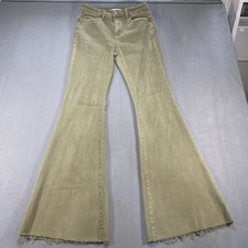 Vervet Women's Jeans 27 (4) Conquer High Rise Super Flare Olive Green Raw Hem