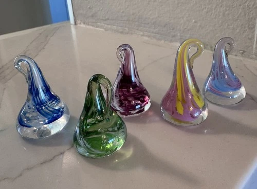 10 Vintage Hand Blown Art Glass Hershey Kiss Multi Color Swirl Murano Style 1⅝"