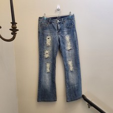 Vtg Y2K/2000s Cache Rhinestone Distressed Embellished Low Rise Jean Sz 4 Bootcut