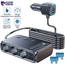 9 in 1 Car Cigarette Lighter Socket Splitter USB C Fast Charger Power Adapter