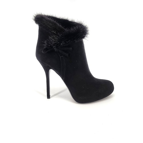 Christian Dior Black Suede Fur-Trim Stiletto Booties Size 39 - Picture 1 of 17