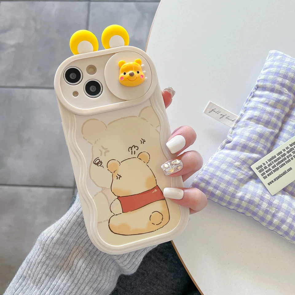 3D Ears Cute Bear Cartoon Sliding Camera Case For iPhone 16 15 14 13 12 Pro Max - Image 2 of 3