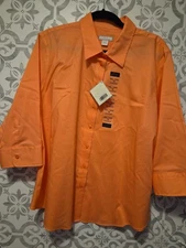 LADY HATHAWAY Long 3/4 Sleeve Top Button up Womens Collared Coral XXLarge 18 New