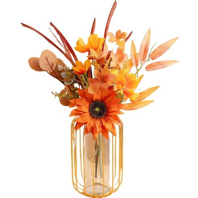 Fall Artificial Flowers 18.5 Inch Autumn Fake Silk Orange Sunflower Wedding