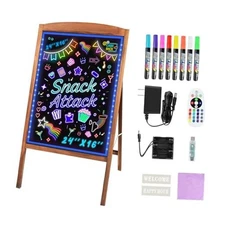  LED Message Writing Board 24"x16", Standing A-Frame Wooden LED 24"W x 16"H