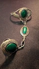VTG Navajo Sterling Silver Malachite Slave Bracelet Hand Chain Ring Set 32g