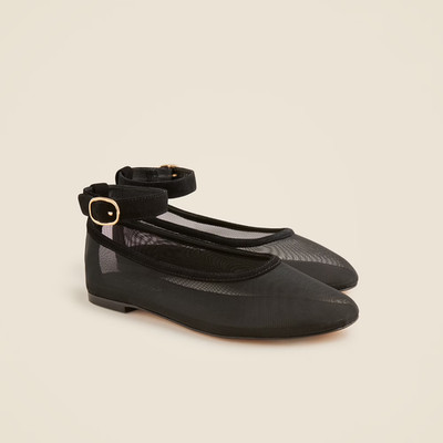 J.CREW NIB $178 Mesh Andi Ballet Flats Shoes W/ Ankle Strap in Black Size 8