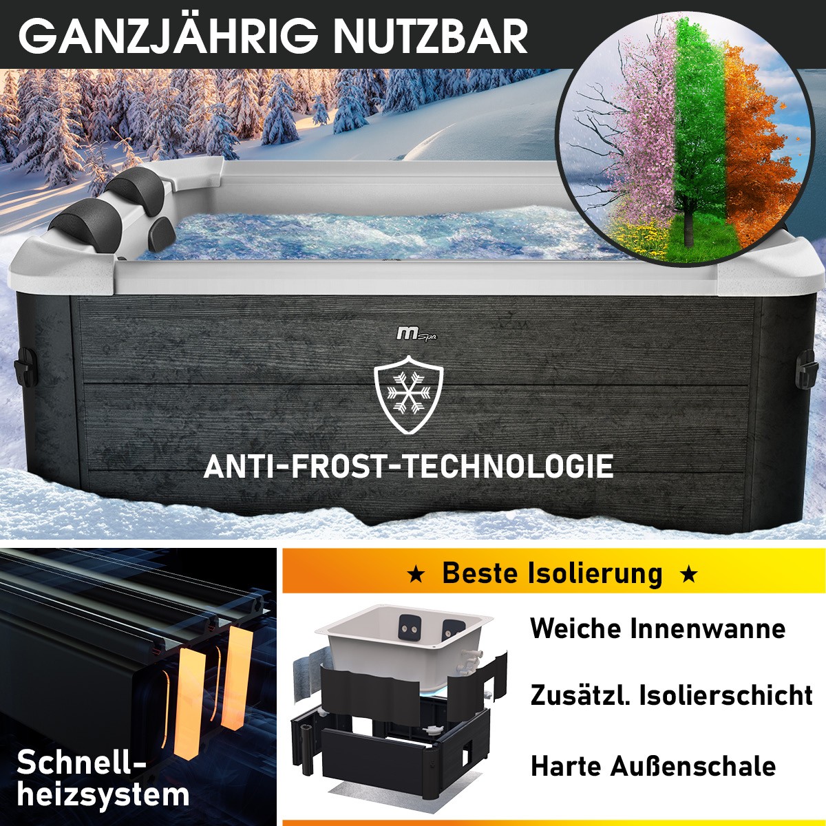 Whirlpool MSpa Oslo 6 Personen mit fester Außenwand 160x160x65cm In-Outdoor Pool
