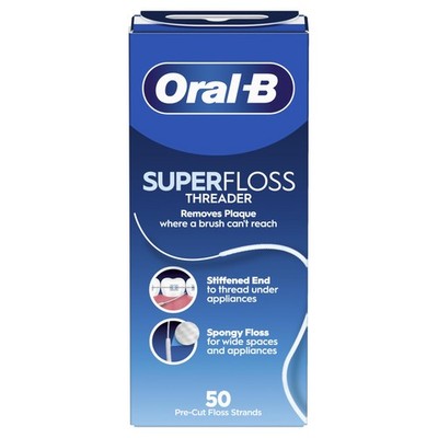 Oral-B Superfloss Zahnseide Einfädler für Zahnspangen Kieferorthopädische Pflege 50 Stränge