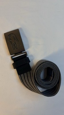 Lacoste Men's Black/Gray Striped Adjustable Web Belt w/ Crocodile Logo Buckle
