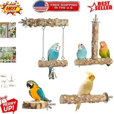 Natural Wood Bird Stand Set - Ideal for Budgies, Lovebirds  Finches