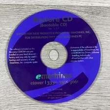 emachines etower 333cs 350c 366c Restore CD Bootable Recovery Disc ver. 1.17