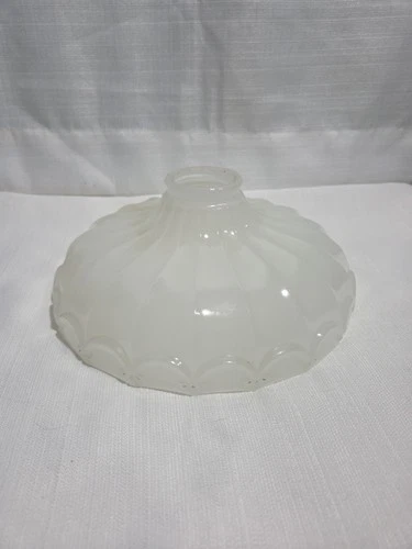 Antique opalescent milk glass hanging pendant lamp shade ribbed 9"