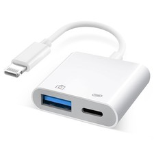  Apple MFi Certified Lightning to USB Camera Adapter with Charging Port, Por...