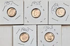 5 coin lot 1957, 1958, 1959,1960 & 1963 Roosevelt Silver Dimes BU/proof